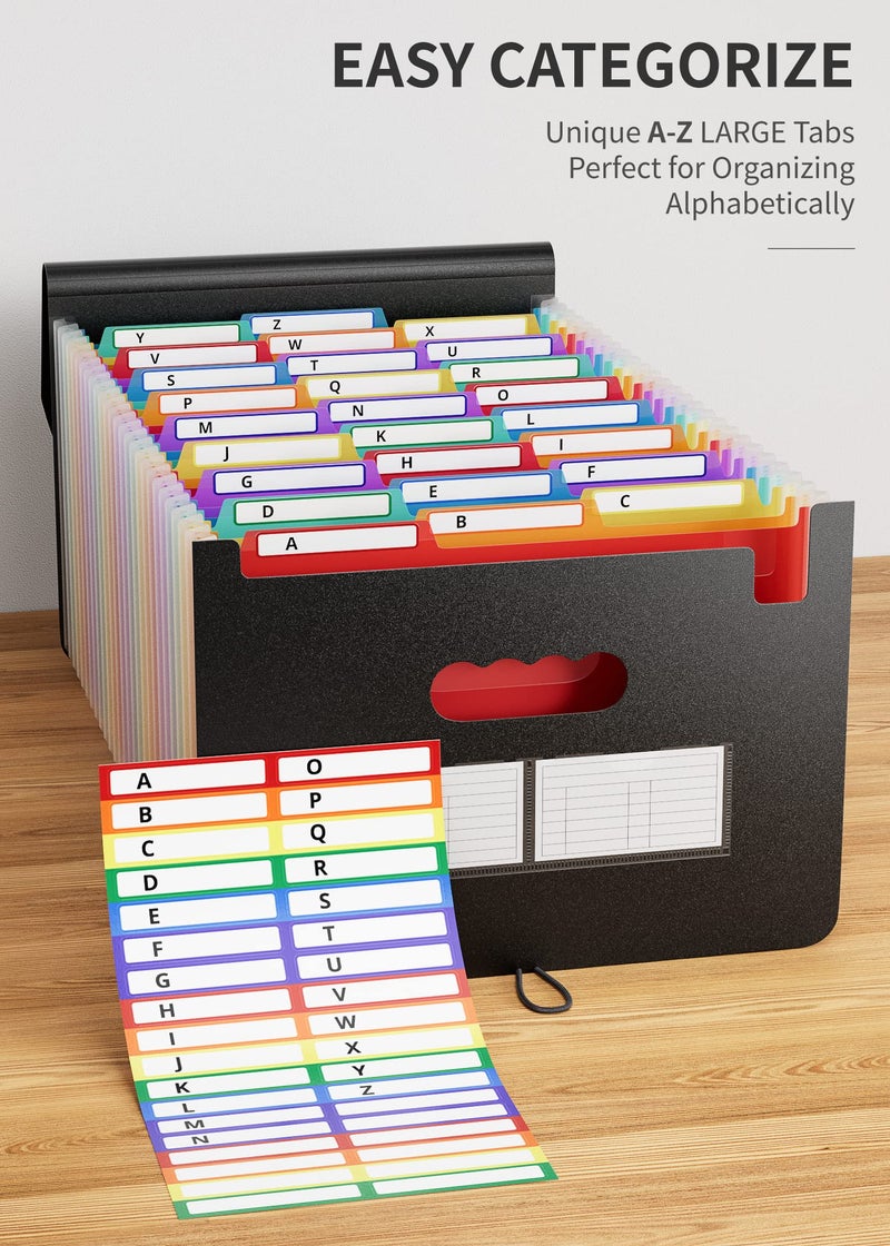 ABC life 26 Pockets Expanding File Folder, Letter A4 Accordion File Organizer, 3 Tab File Folder, Portable Monthly Paper Bill Tax Receipt Organizer with Colorful A-Z Alphabetical Tabs - Black - Image 4
